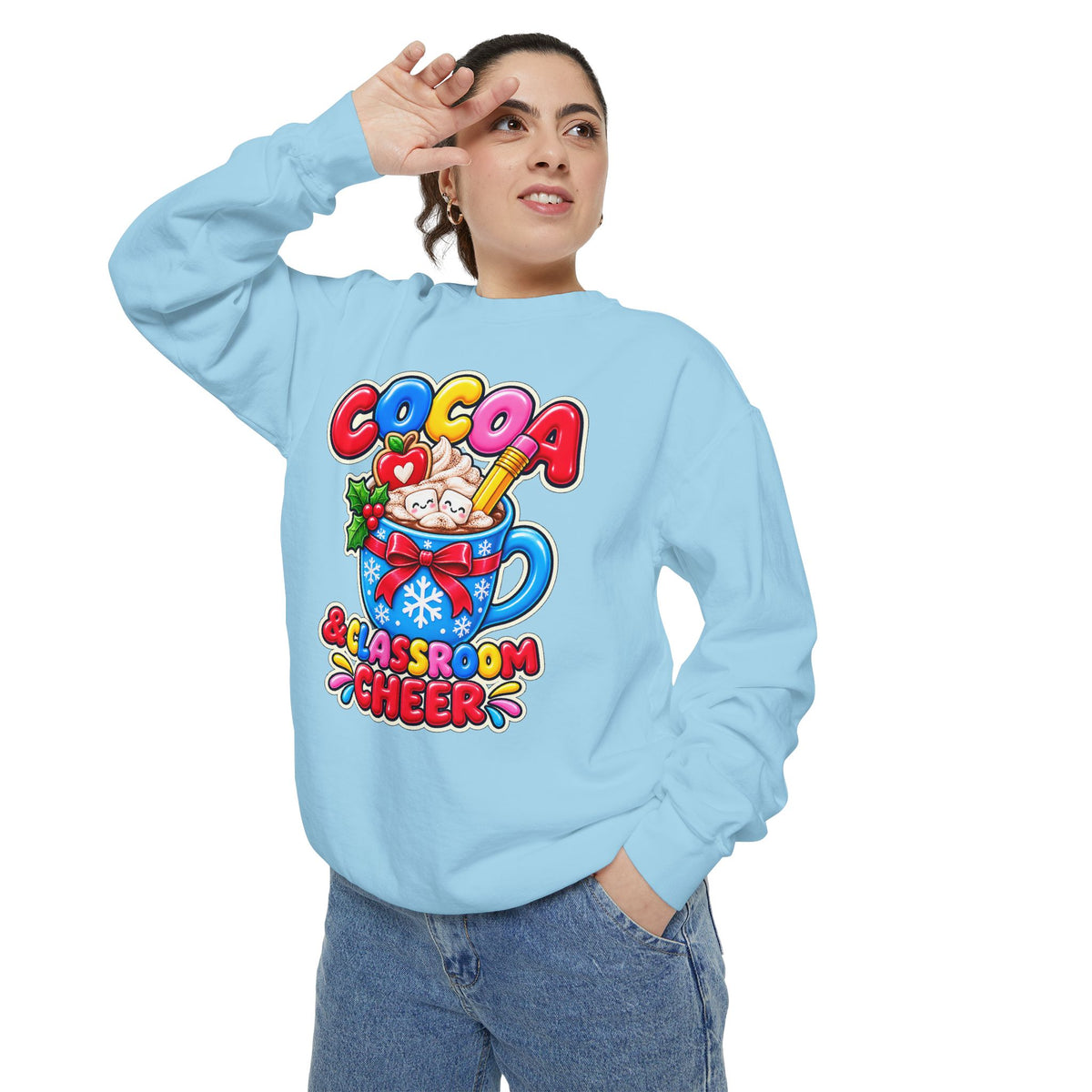 Cocoa and Classroom Cheer Christmas Sweatshirt ☕🍎❄️