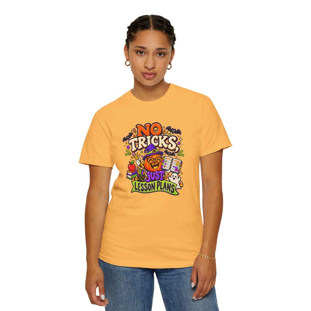 Halloween Teacher T-Shirt - "No Tricks, Just Lesson Plans"
