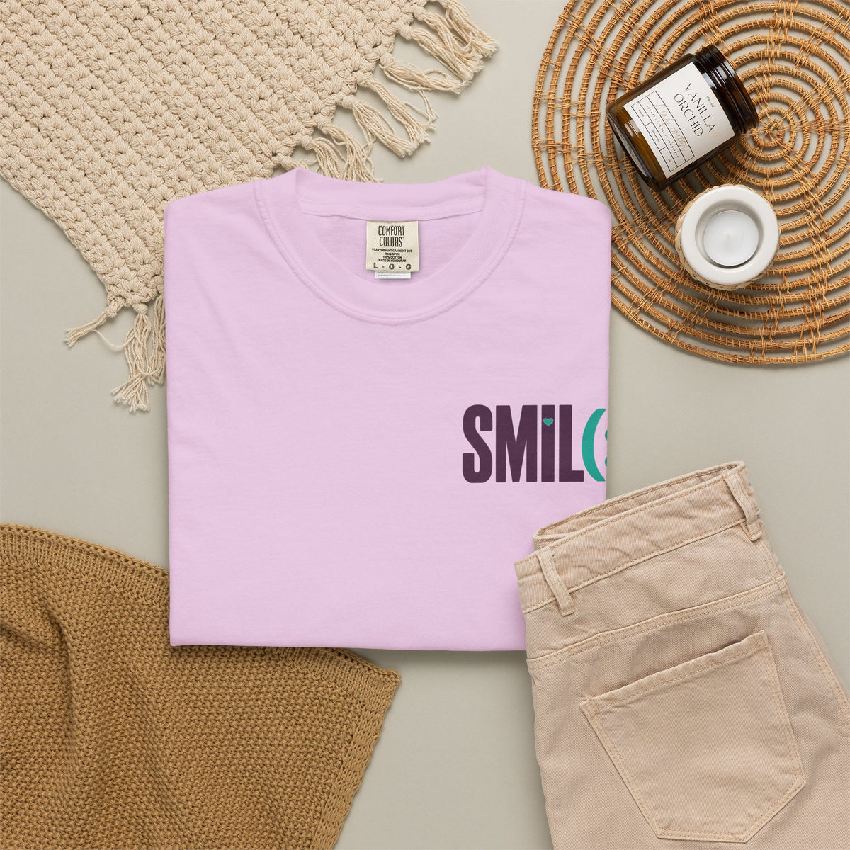 SMIL(: IT’S FREE. Front & Back Garment-Dyed Graphic Tee