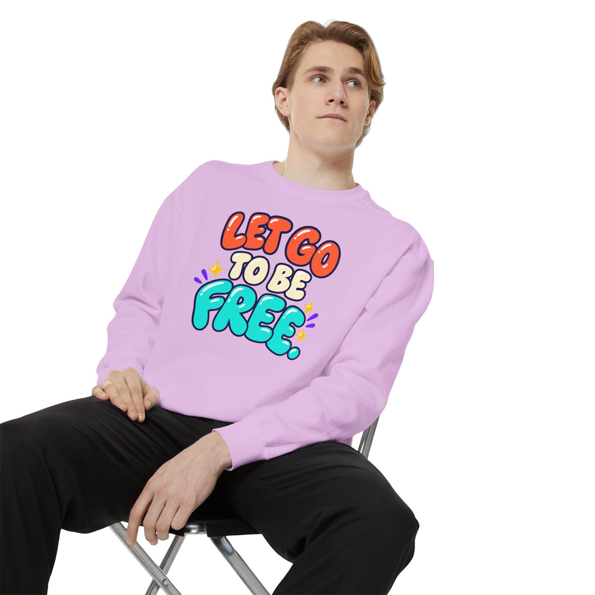 Let Go to Be Free Relaxed-Fit Sweatshirt — Lavender & Gray
