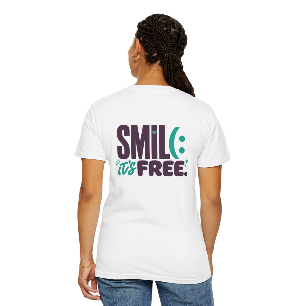 SMIL(: IT’S FREE. Front & Back Garment-Dyed Graphic Tee