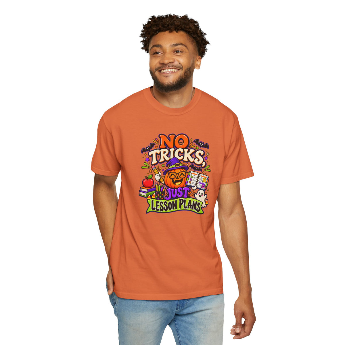 Halloween Teacher T-Shirt - "No Tricks, Just Lesson Plans"