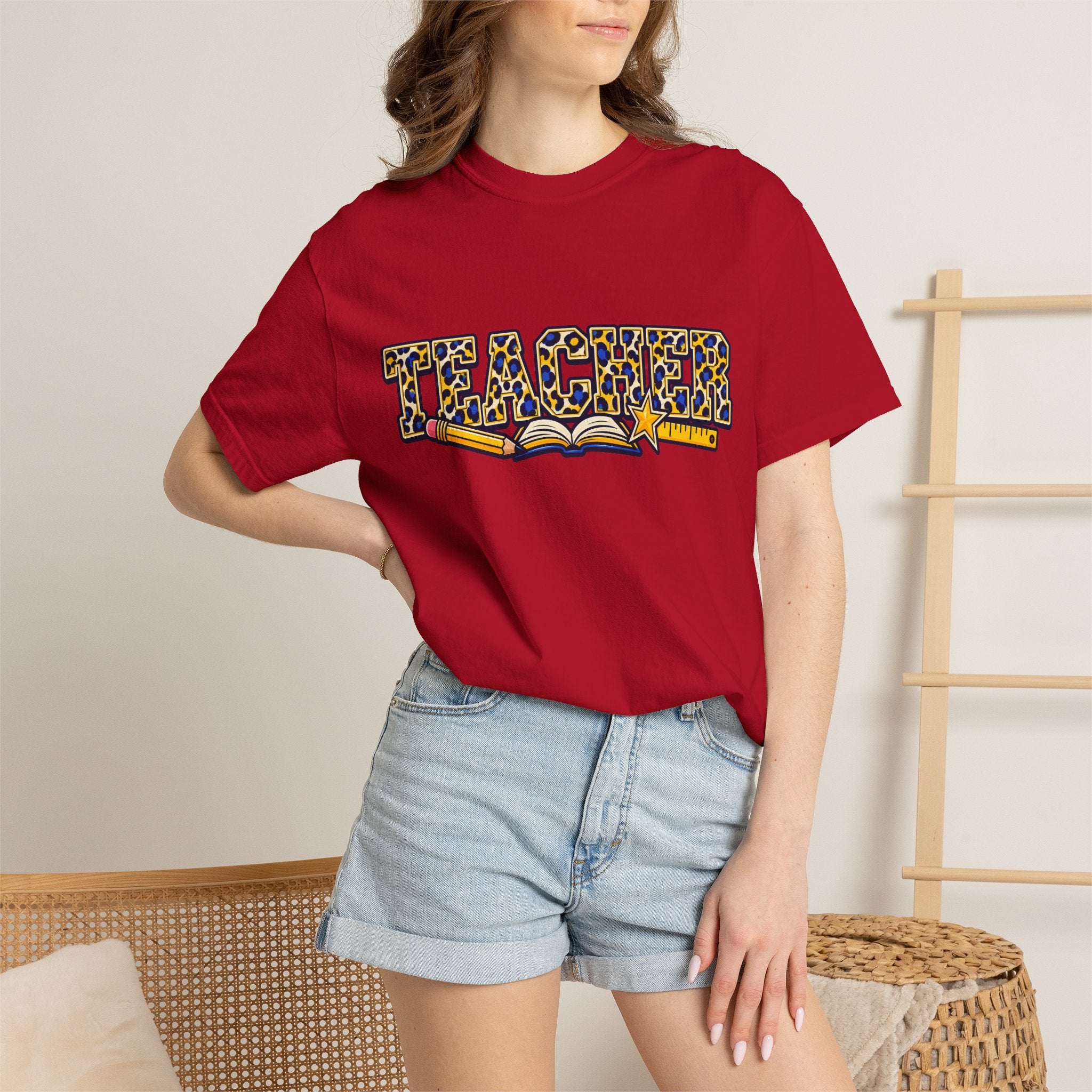 Leopard Print Teacher Comfort Colors® Heavyweight Tee 🍎✏️