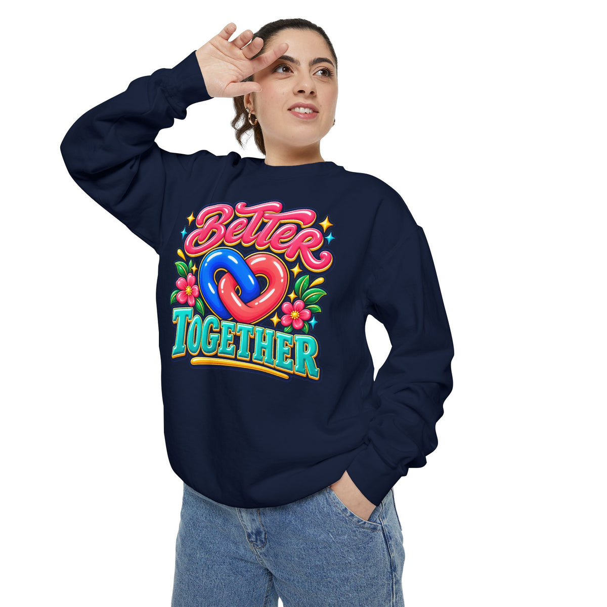 Better Together Heart Sweatshirt — Yellow & Aqua