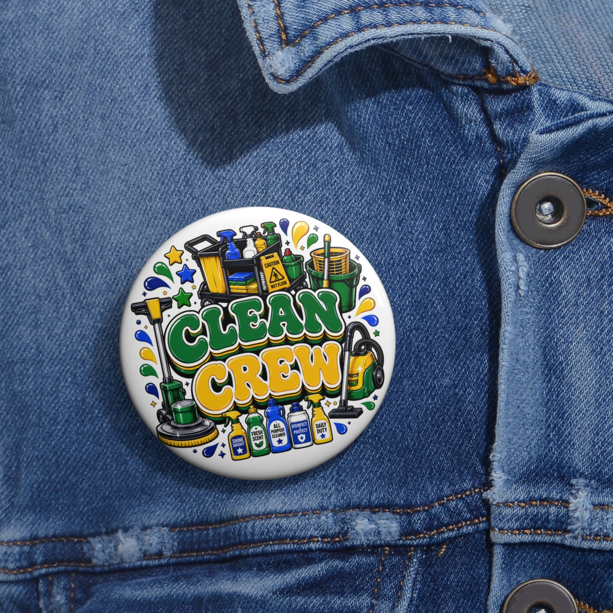 "Clean Crew" Pin Button – Cute Janitorial / Cleaning Team Badge