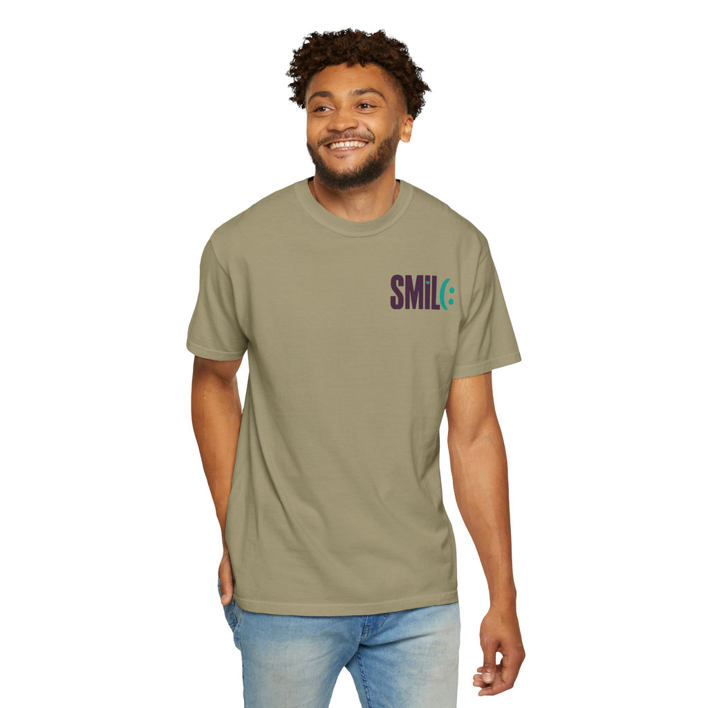 SMIL(: IT’S FREE. Front & Back Garment-Dyed Graphic Tee