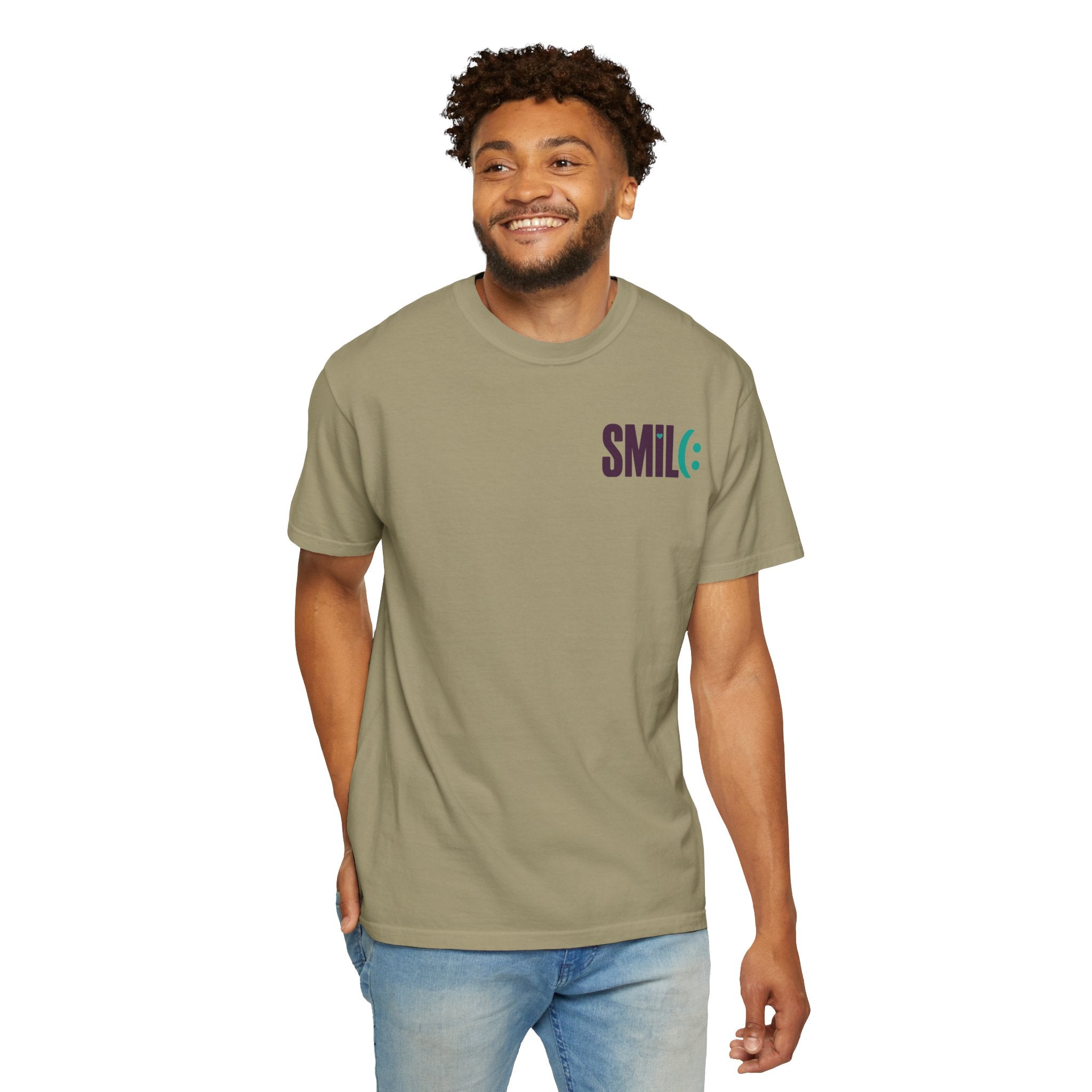 SMIL(: IT’S FREE. Front & Back Garment-Dyed Graphic Tee