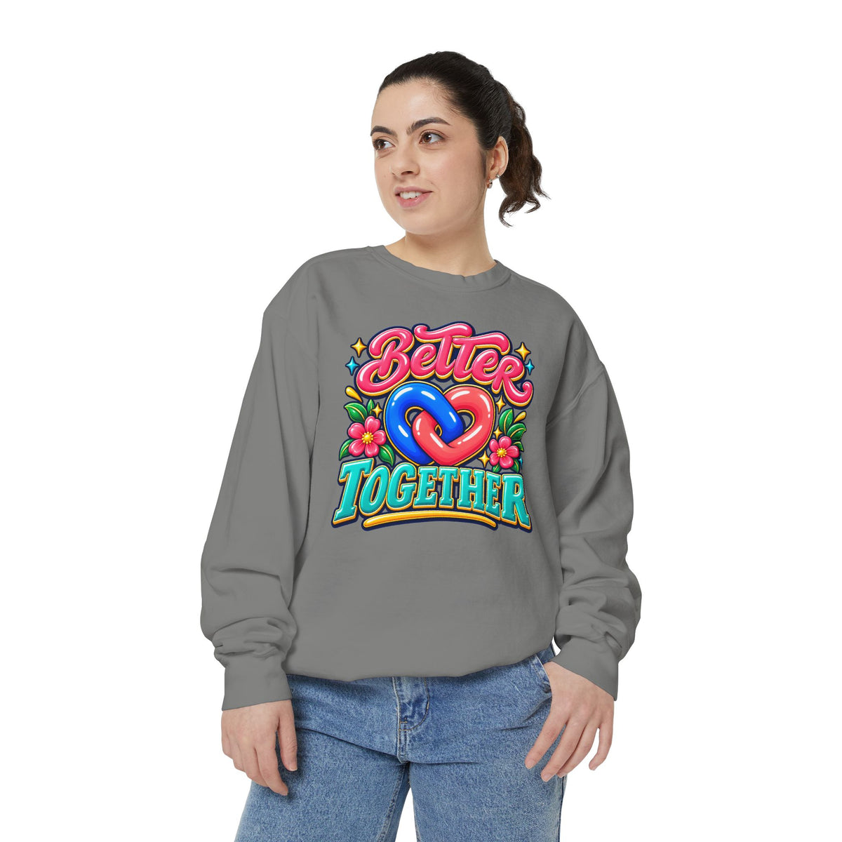 Better Together Heart Sweatshirt — Yellow & Aqua
