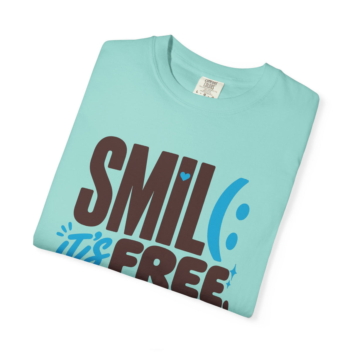 SMIL(: IT’S FREE. Brown & Bright Blue Garment-Dyed Graphic Tee