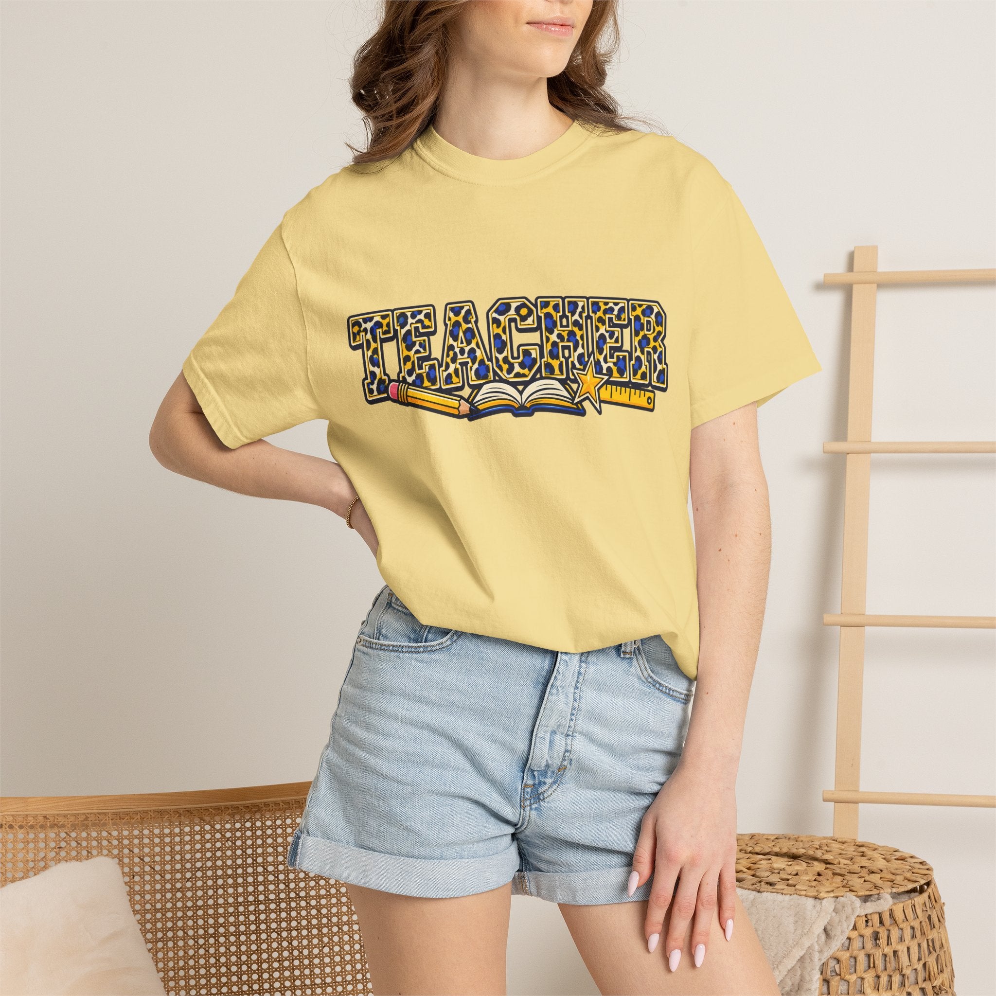 Leopard Print Teacher Comfort Colors® Heavyweight Tee 🍎✏️