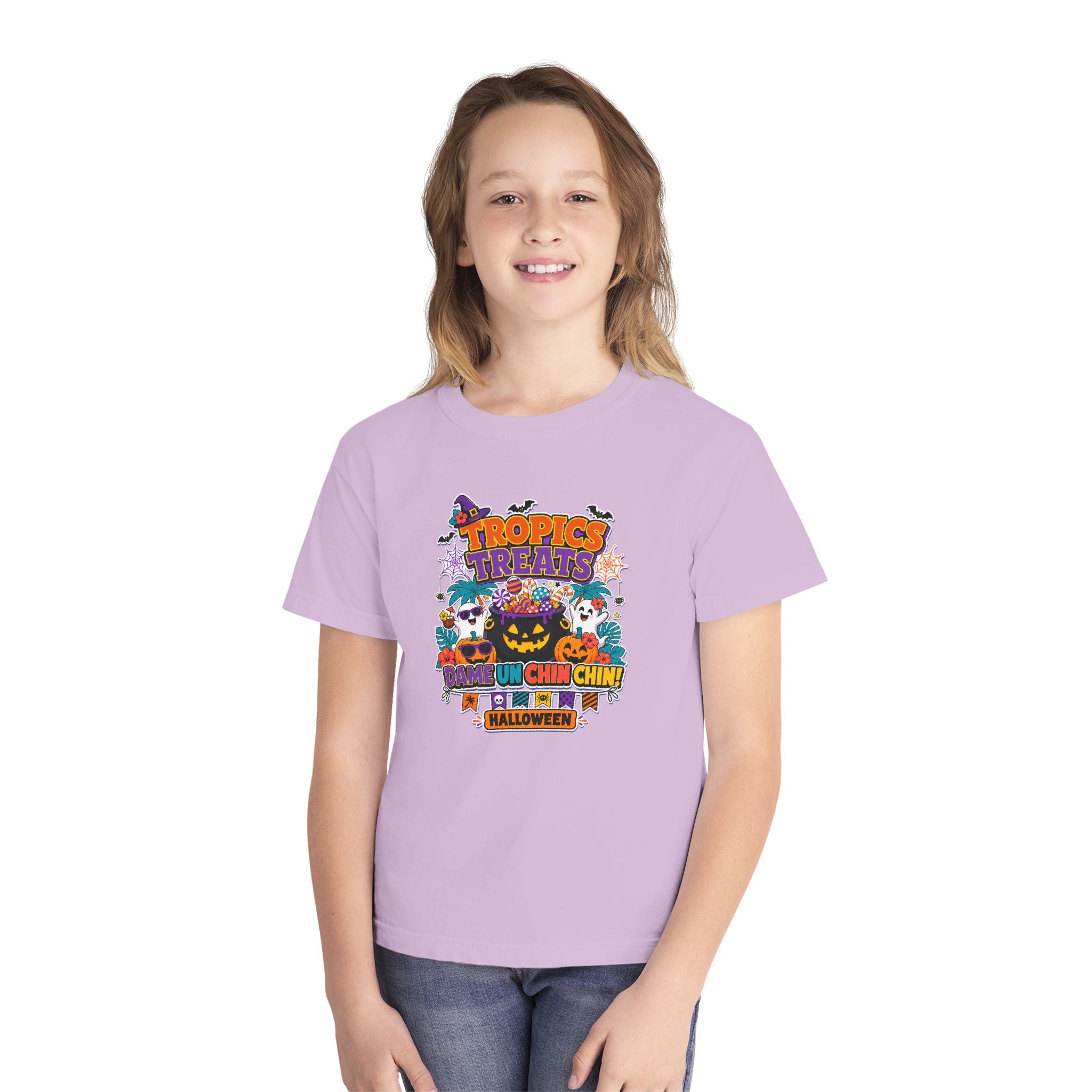 Tropics Treats Youth Halloween Retro Tee 🌴🎃