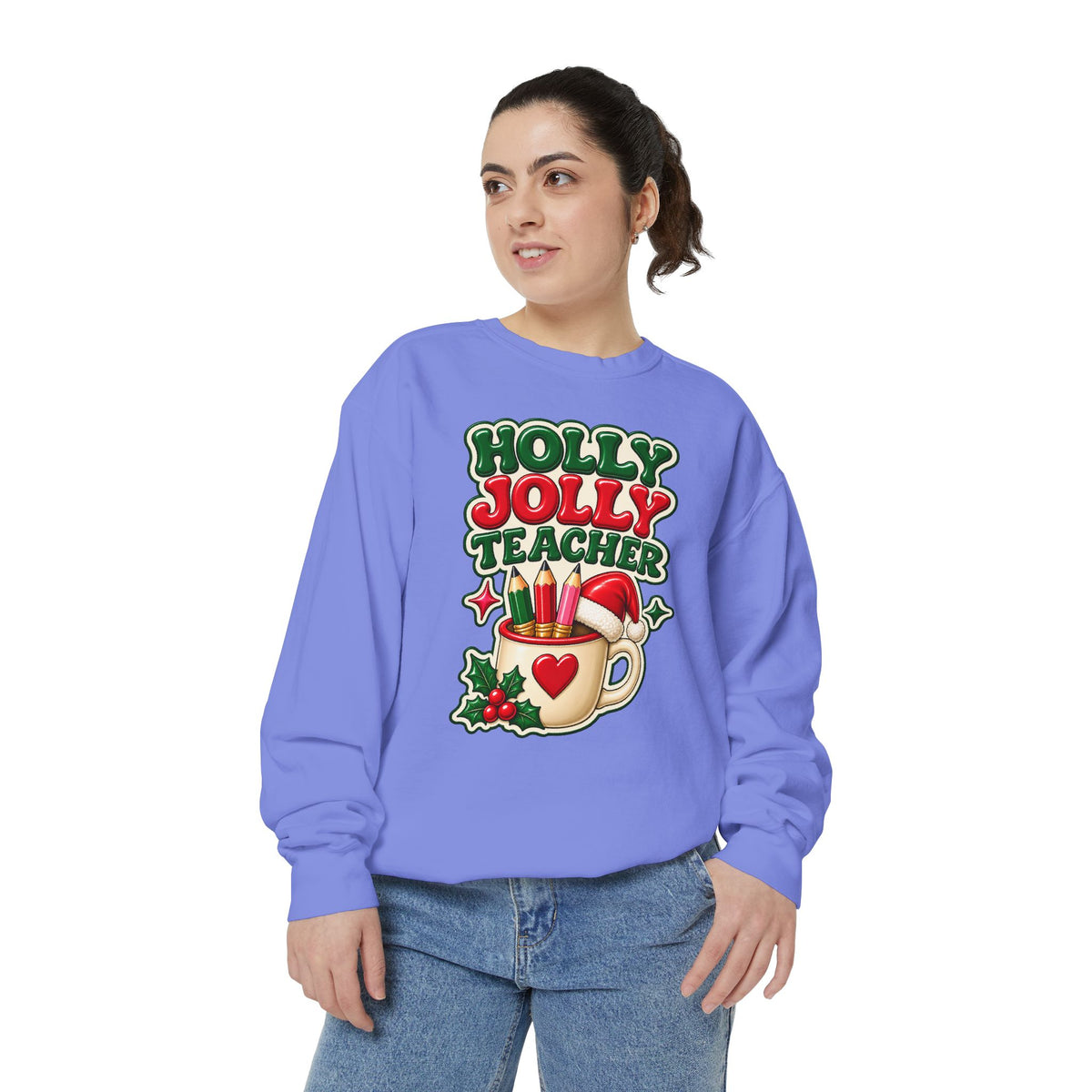 Holly Jolly Teacher Sweatshirt – Christmas Mug Holiday Teacher Gift