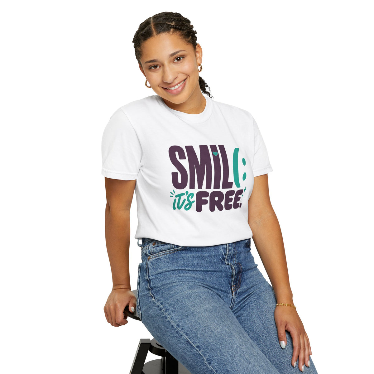 SMIL(: IT’S FREE. Plum & Teal Garment-Dyed Graphic Tee