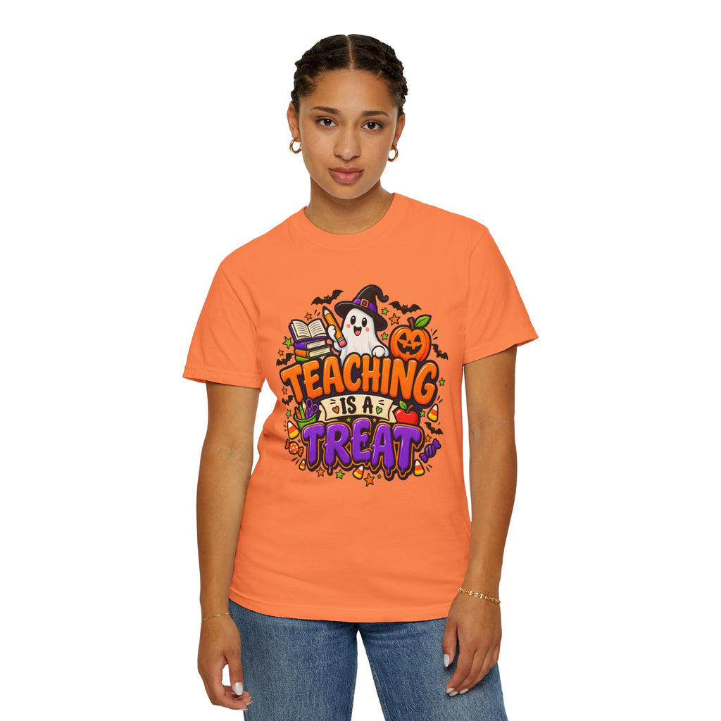 Teaching Is a Treat Halloween T-Shirt — Cute Ghost & Pumpkin Teacher Tee