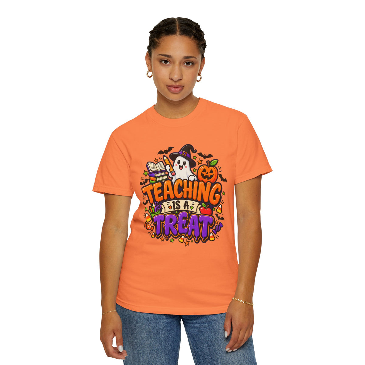 Teaching Is a Treat Halloween T-Shirt — Cute Ghost & Pumpkin Teacher Tee