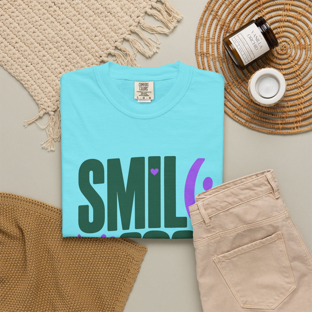SMIL(: IT’S FREE. Forest Green & Purple Garment-Dyed Graphic Tee