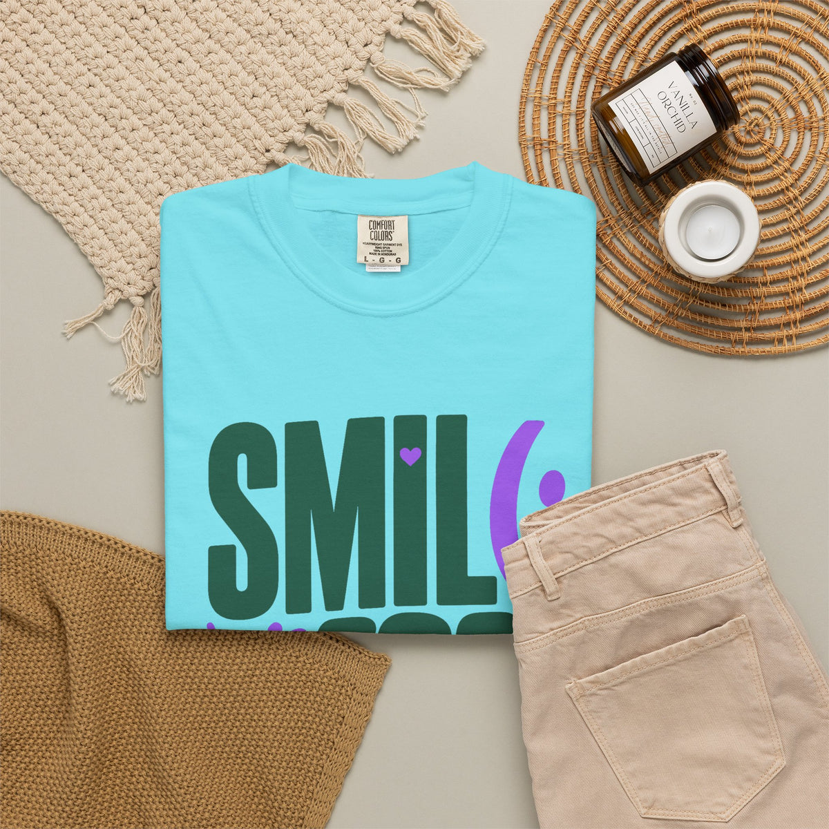 SMIL(: IT’S FREE. Forest Green & Purple Garment-Dyed Graphic Tee