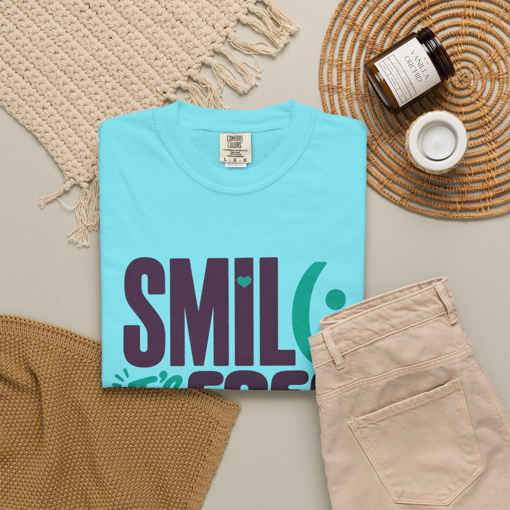 SMIL(: IT’S FREE. Plum & Teal Garment-Dyed Graphic Tee