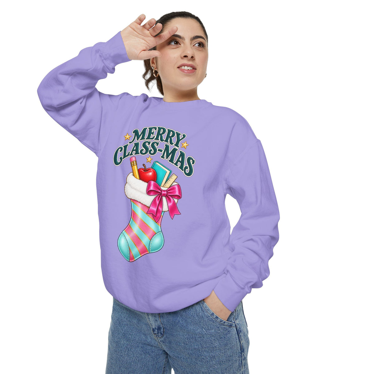 Merry Class-mas Sweatshirt — Christmas Teacher Holiday Stocking Crewneck