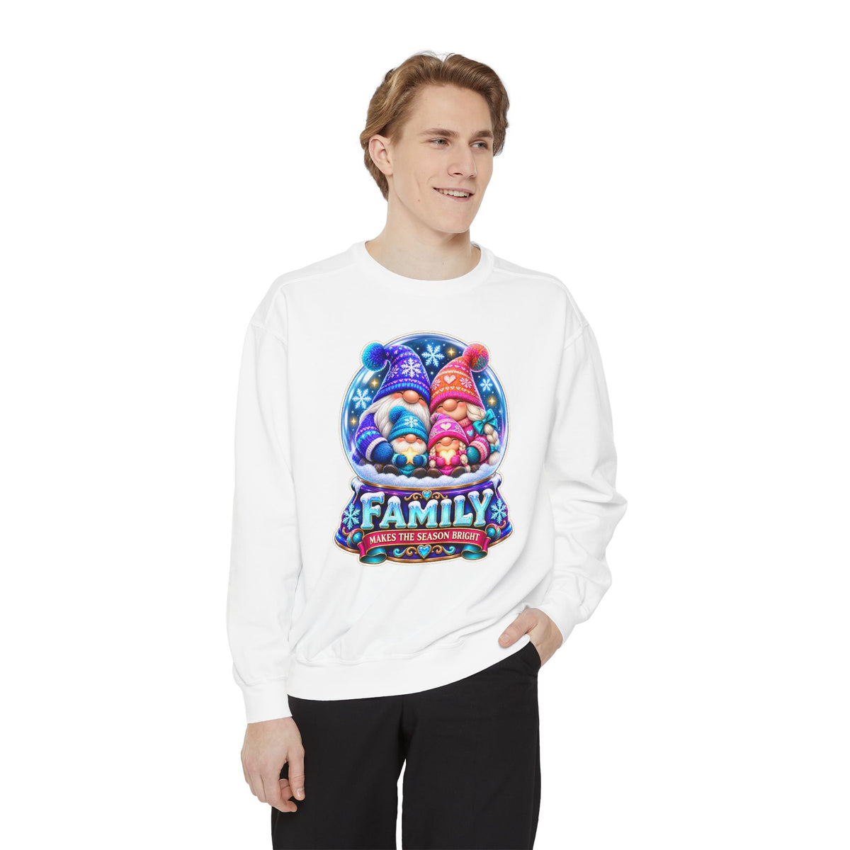 Family Gnome Christmas Sweatshirt "Family Makes the Season Bright"