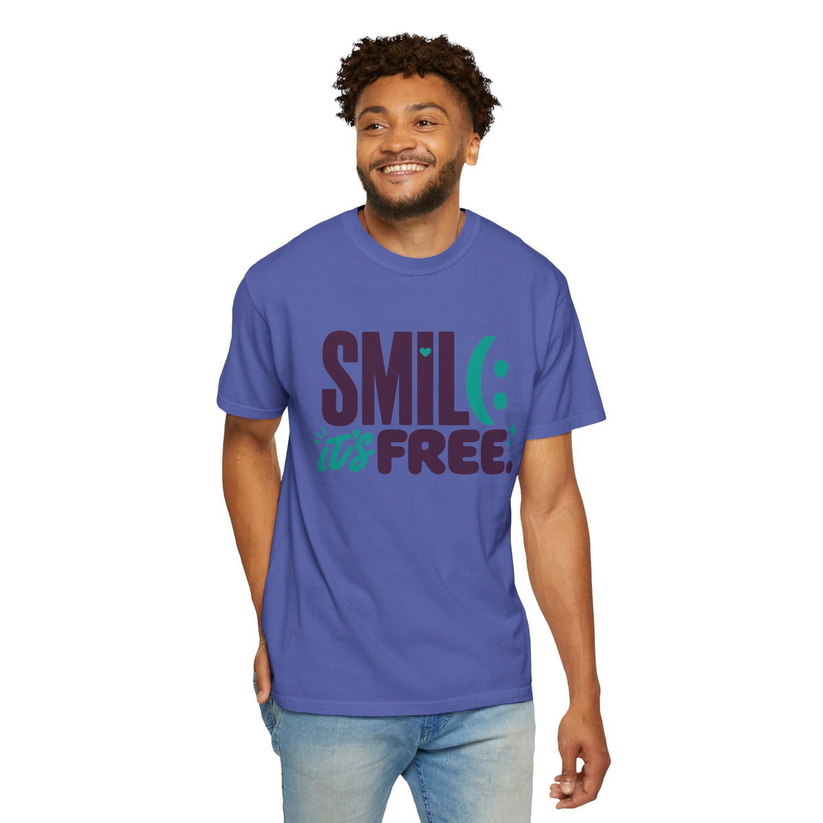 SMIL(: IT’S FREE. Plum & Teal Garment-Dyed Graphic Tee