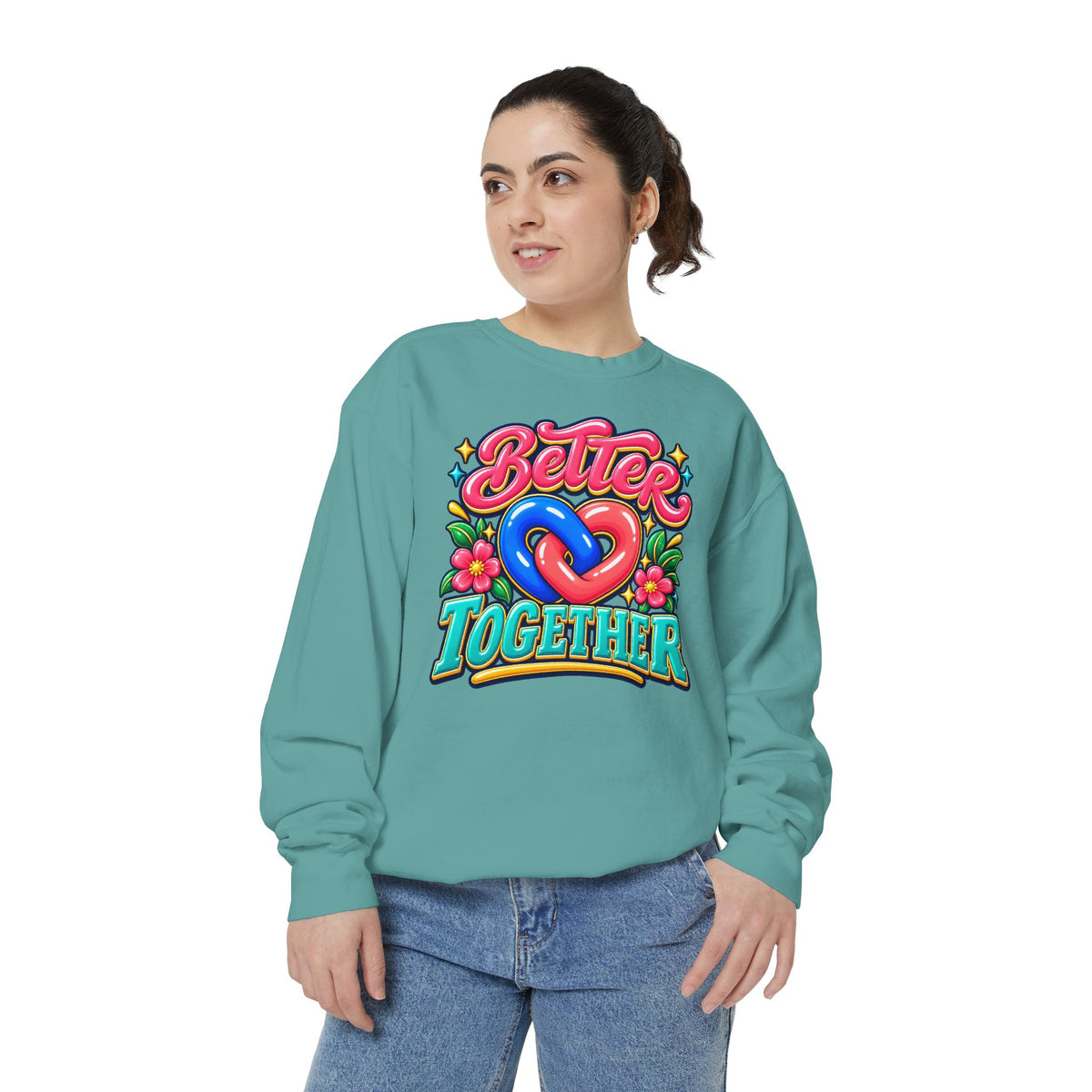 Better Together Heart Sweatshirt — Yellow & Aqua