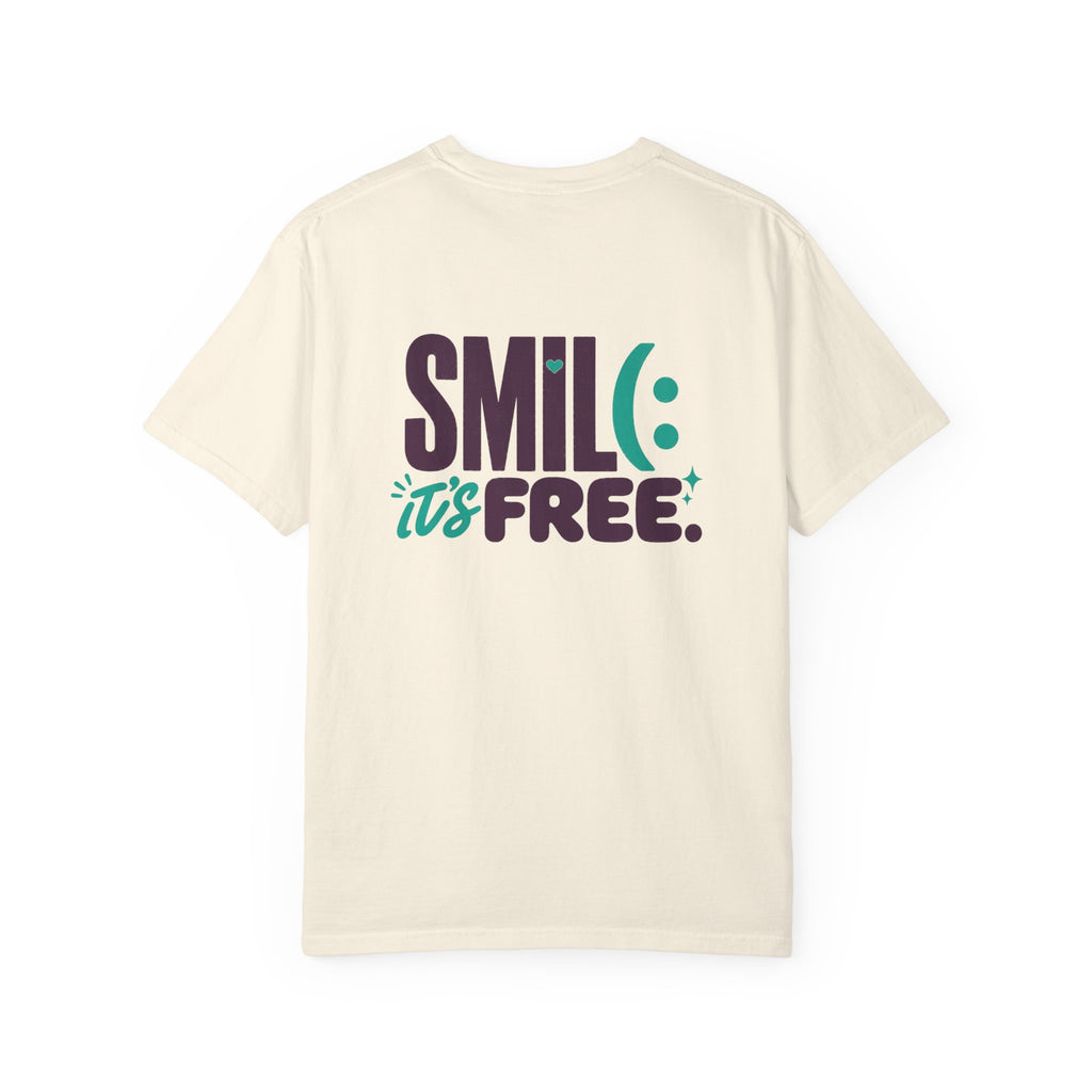 SMIL(: IT’S FREE. Front & Back Garment-Dyed Graphic Tee