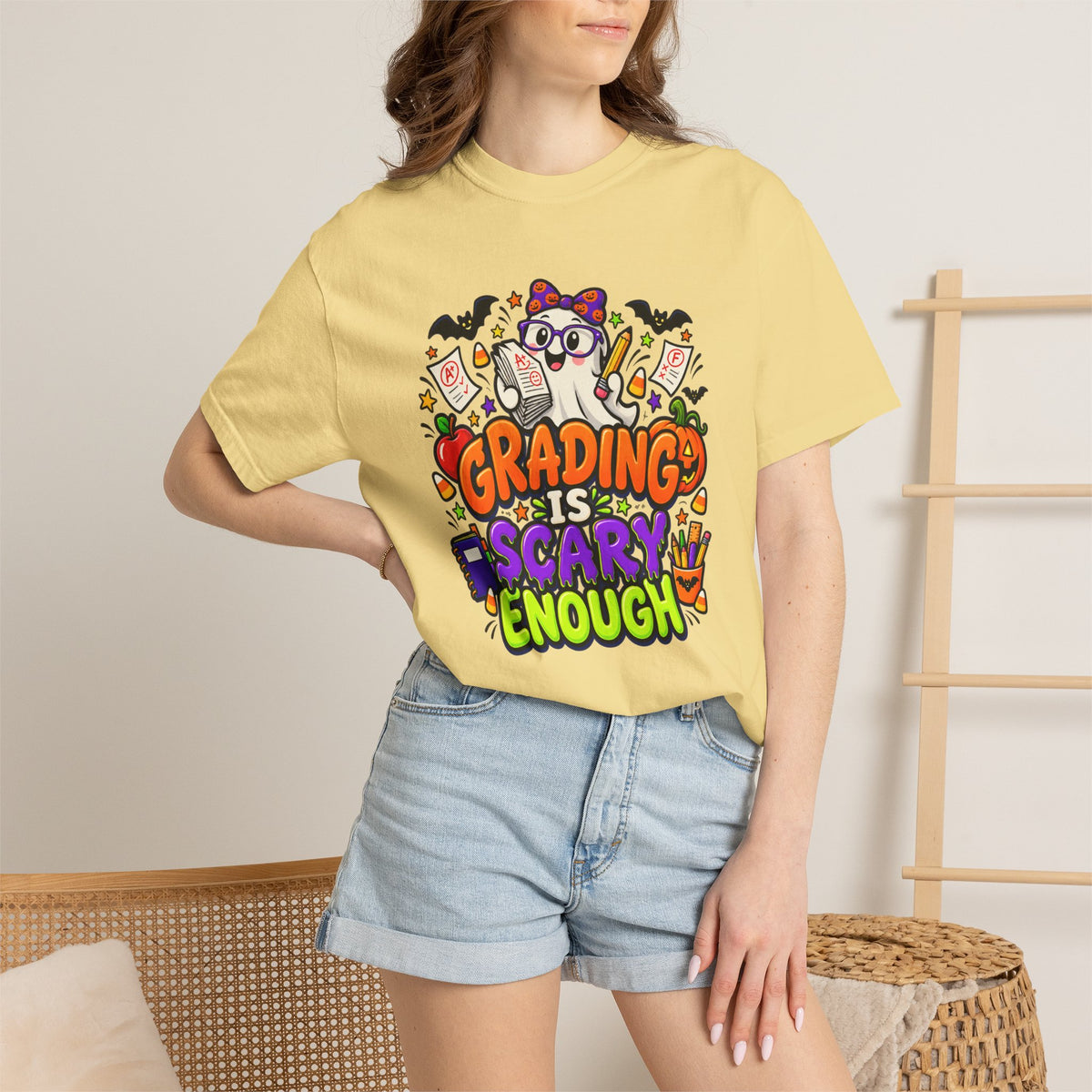 Grading Is Scary Enough T-Shirt — Halloween Teacher Funny Tee