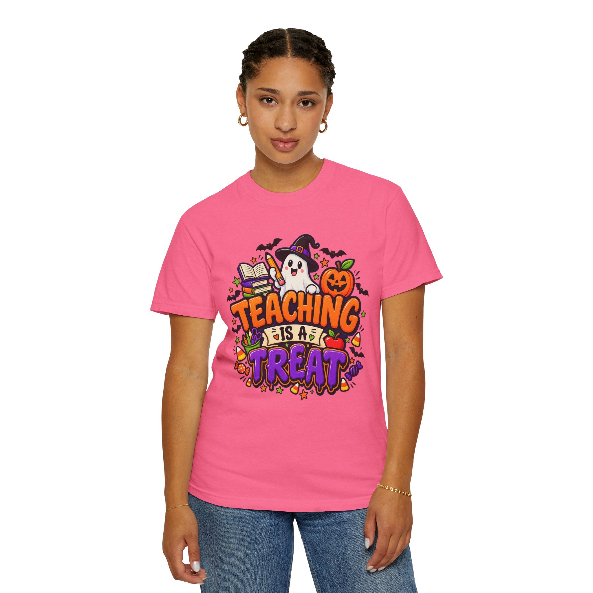 Teaching Is a Treat Halloween T-Shirt — Cute Ghost & Pumpkin Teacher Tee
