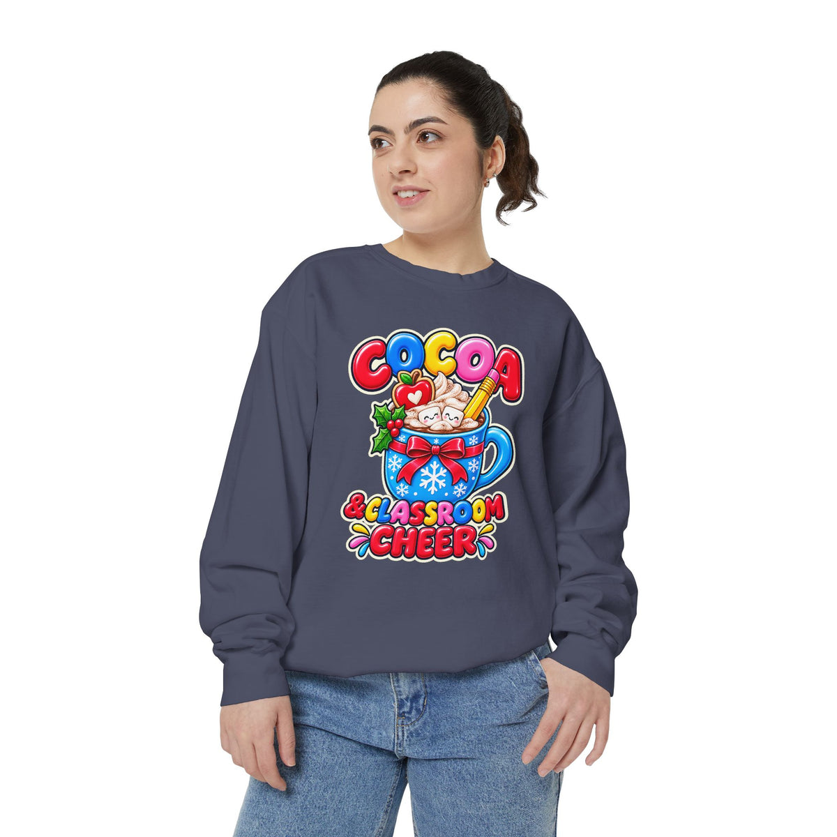 Cocoa and Classroom Cheer Christmas Sweatshirt ☕🍎❄️