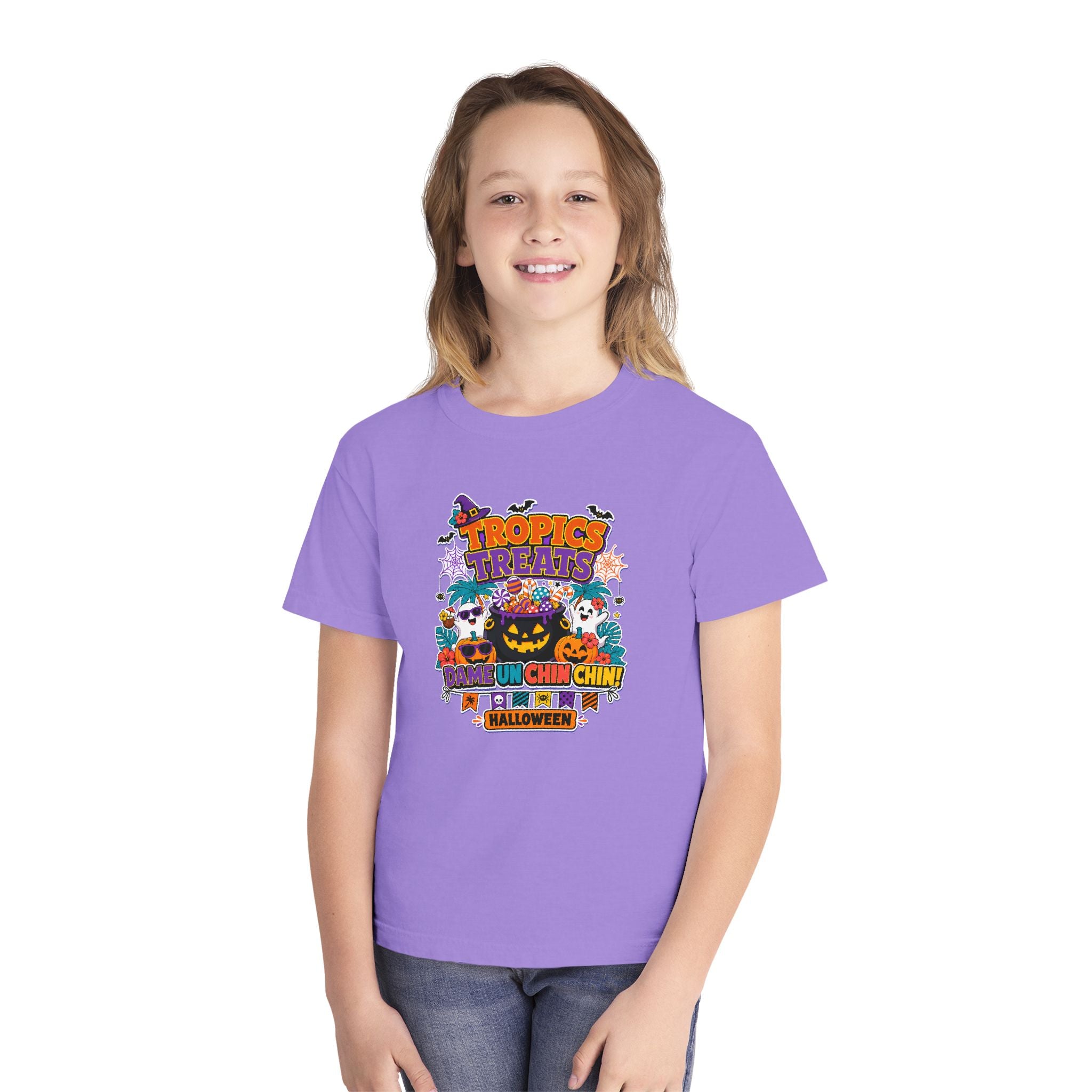 Tropics Treats Youth Halloween Retro Tee 🌴🎃