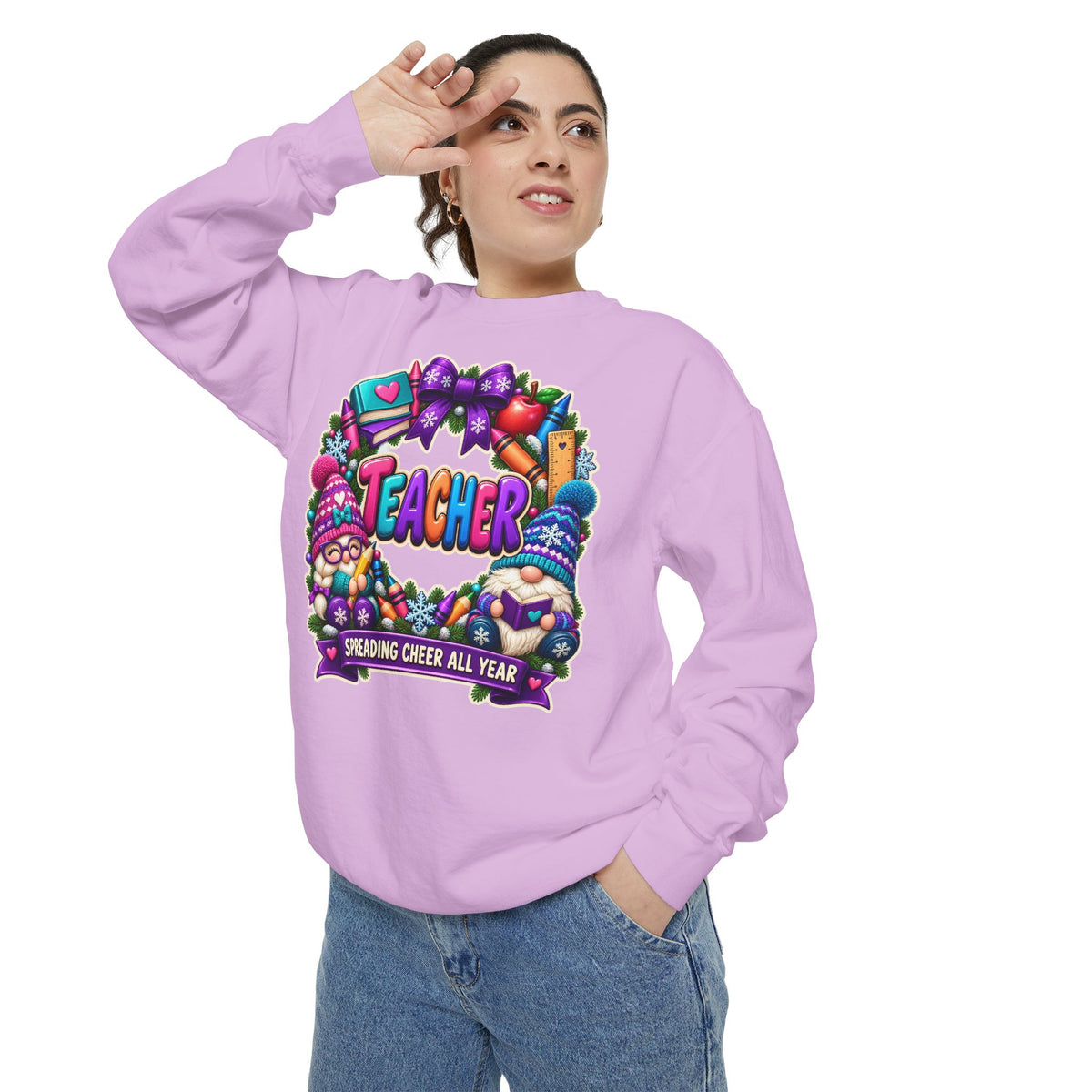 Teacher Spreading Gnomes Cheer All Year Christmas Sweatshirt