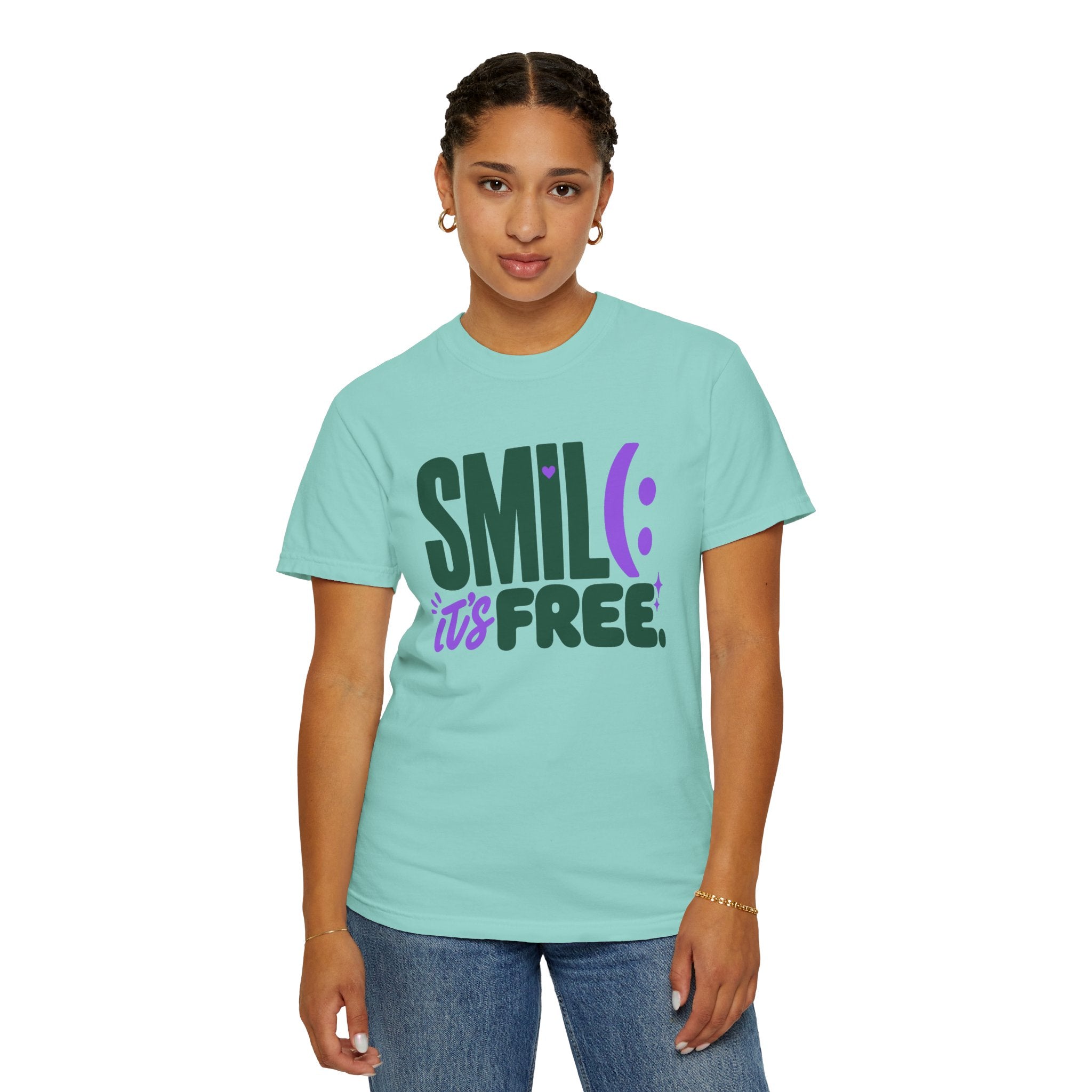 SMIL(: IT’S FREE. Forest Green & Purple Garment-Dyed Graphic Tee