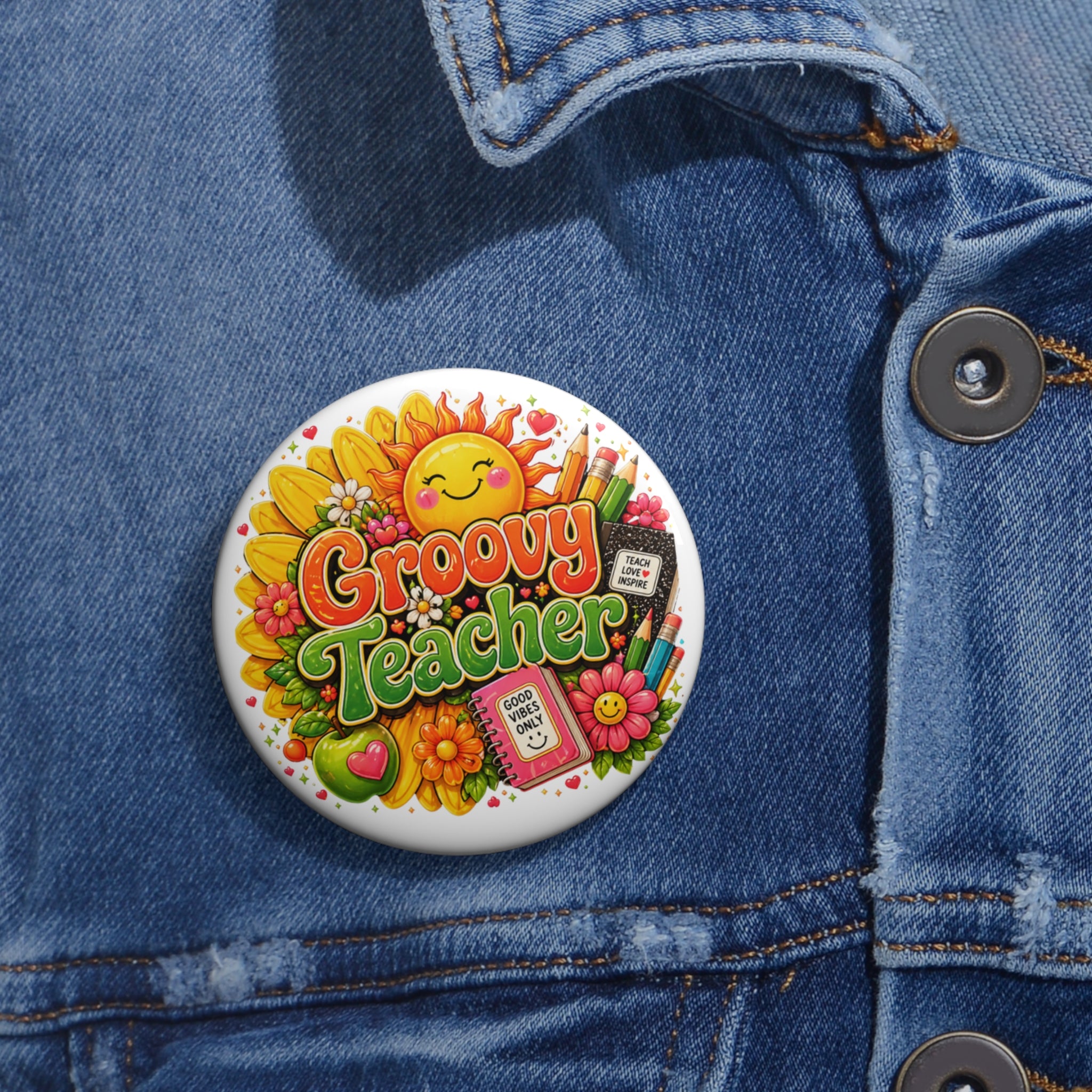 Groovy Teacher Retro-Pop – School Spirit Pin