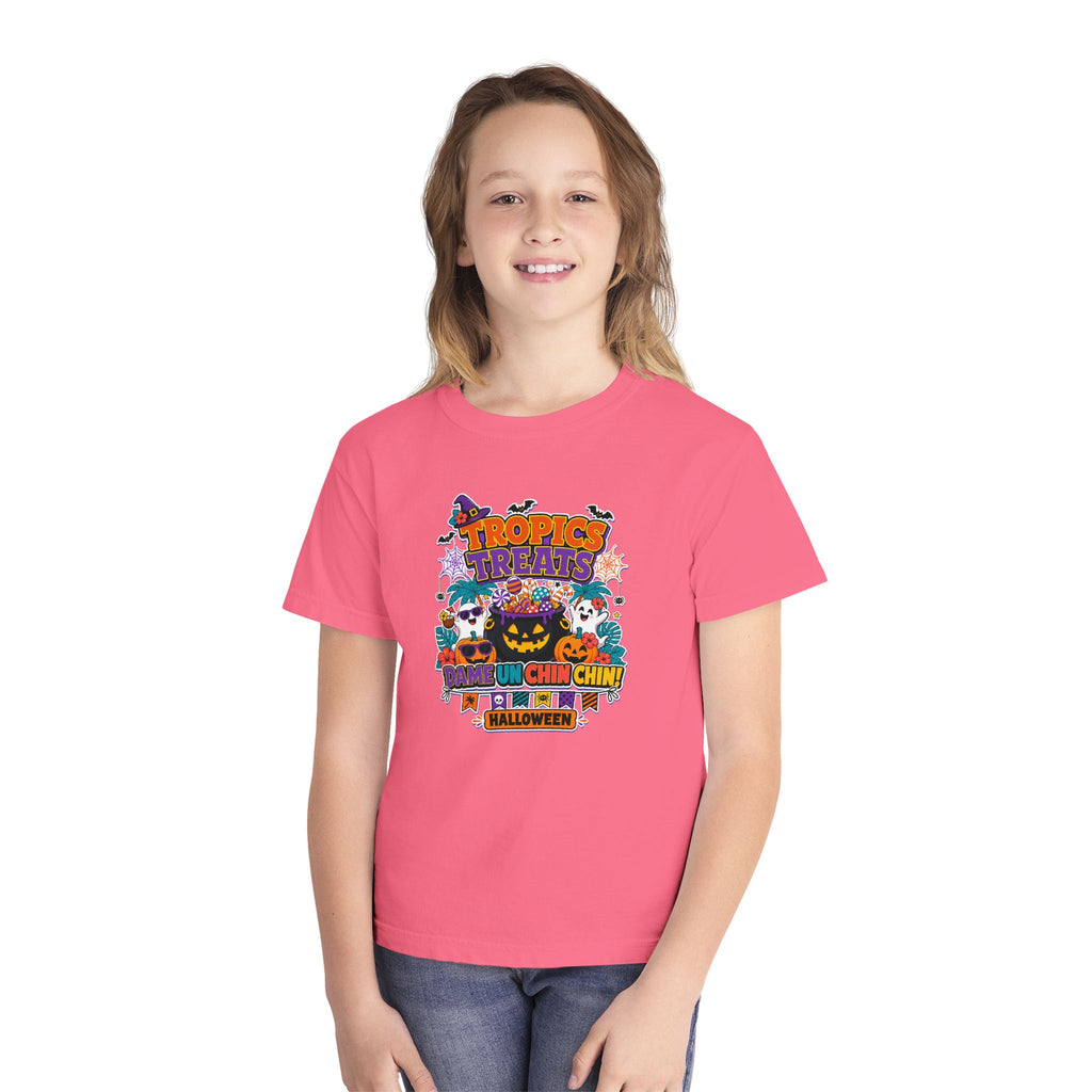 Tropics Treats Youth Halloween Retro Tee 🌴🎃