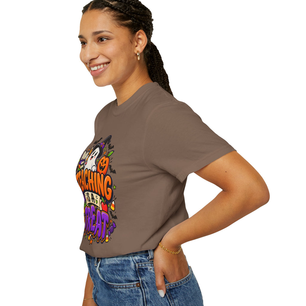 Teaching Is a Treat Halloween T-Shirt — Cute Ghost & Pumpkin Teacher Tee