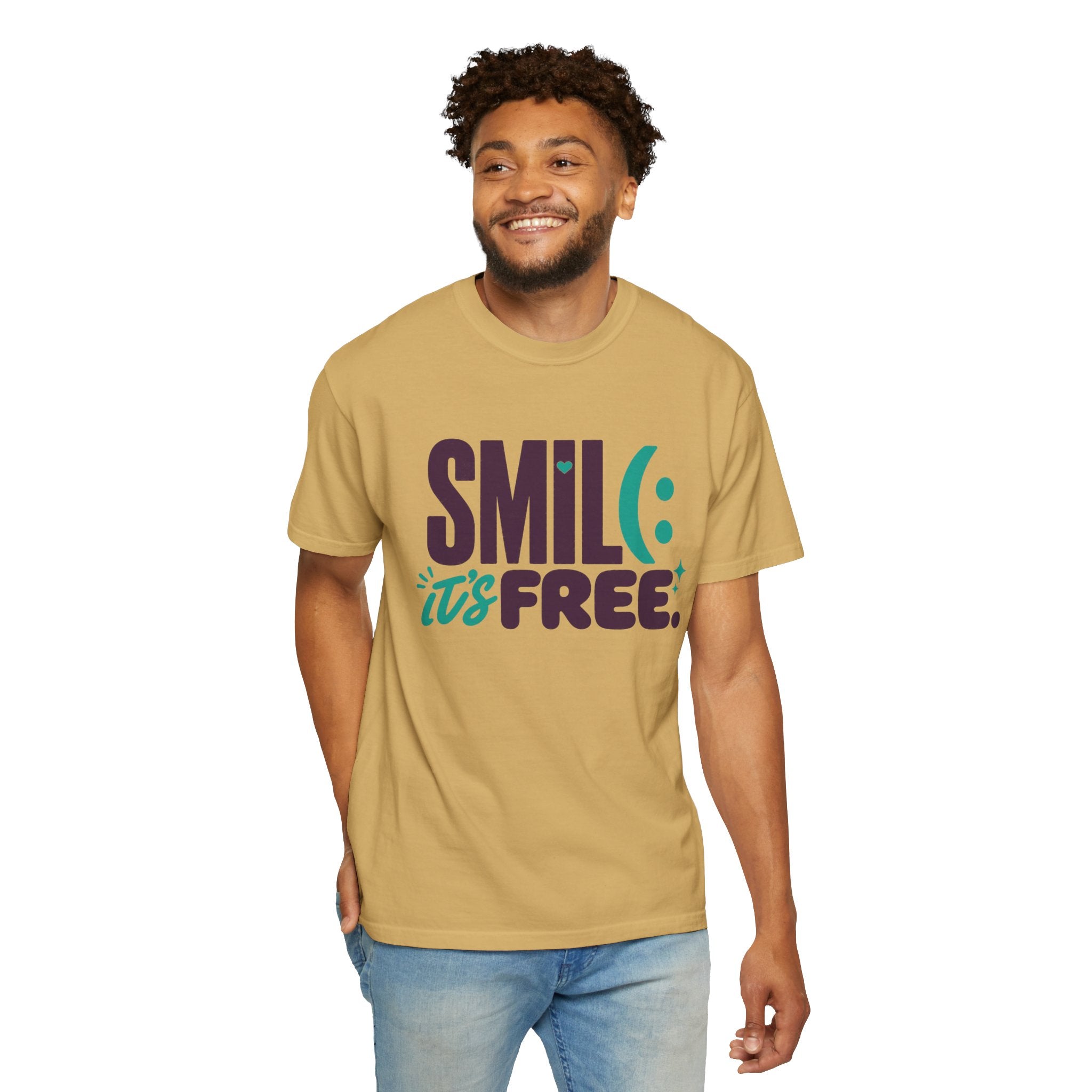 SMIL(: IT’S FREE. Plum & Teal Garment-Dyed Graphic Tee