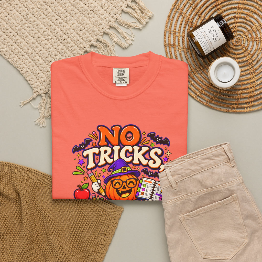 Halloween Teacher T-Shirt - "No Tricks, Just Lesson Plans"