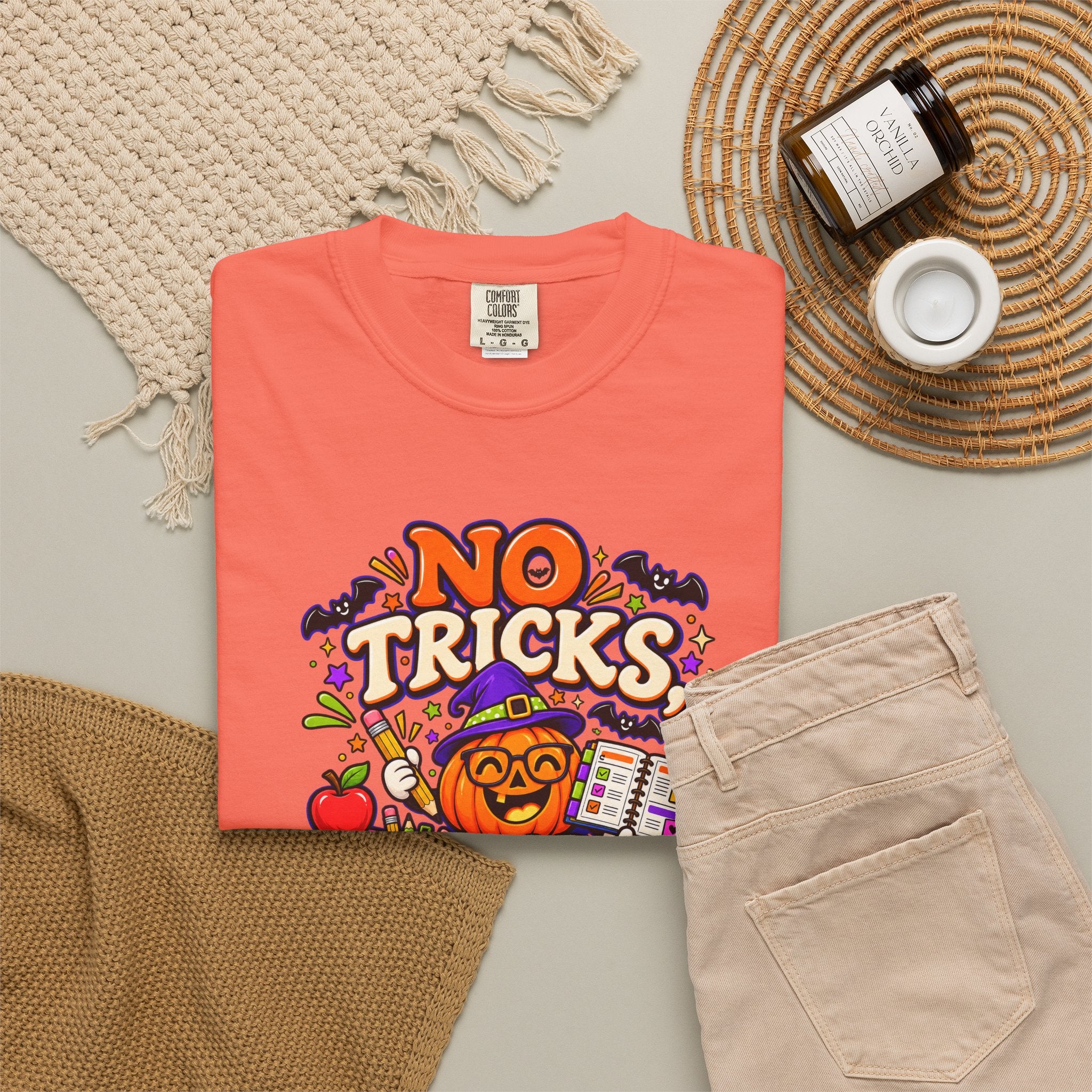 Halloween Teacher T-Shirt - "No Tricks, Just Lesson Plans"