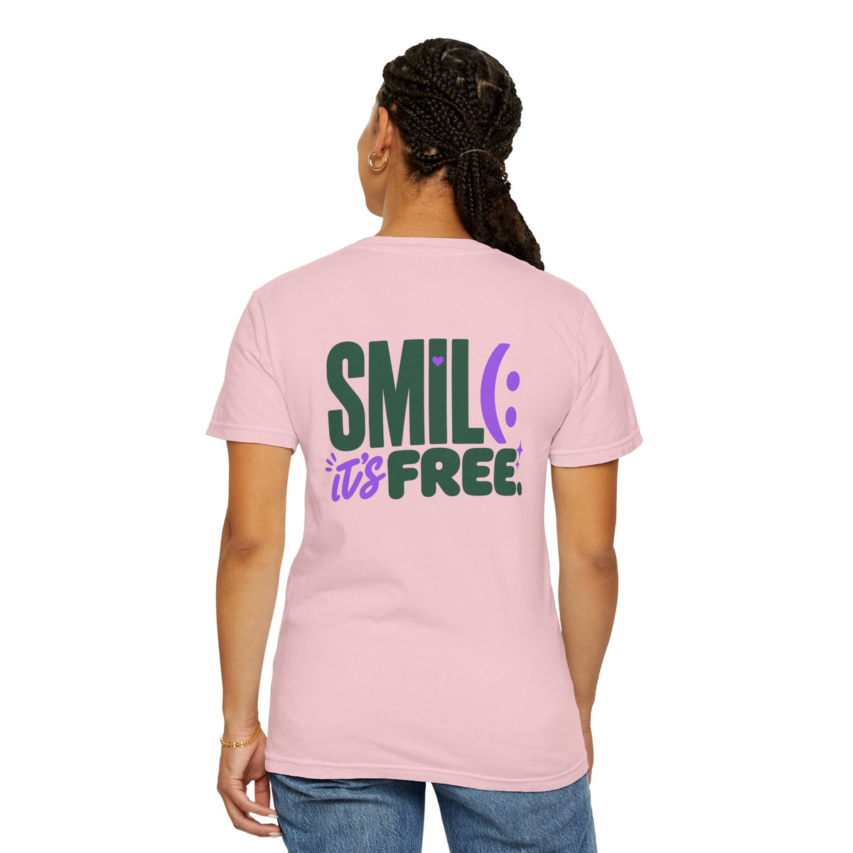 SMIL(: IT’S FREE. Green & Purple Front-and-Back Garment-Dyed Tee
