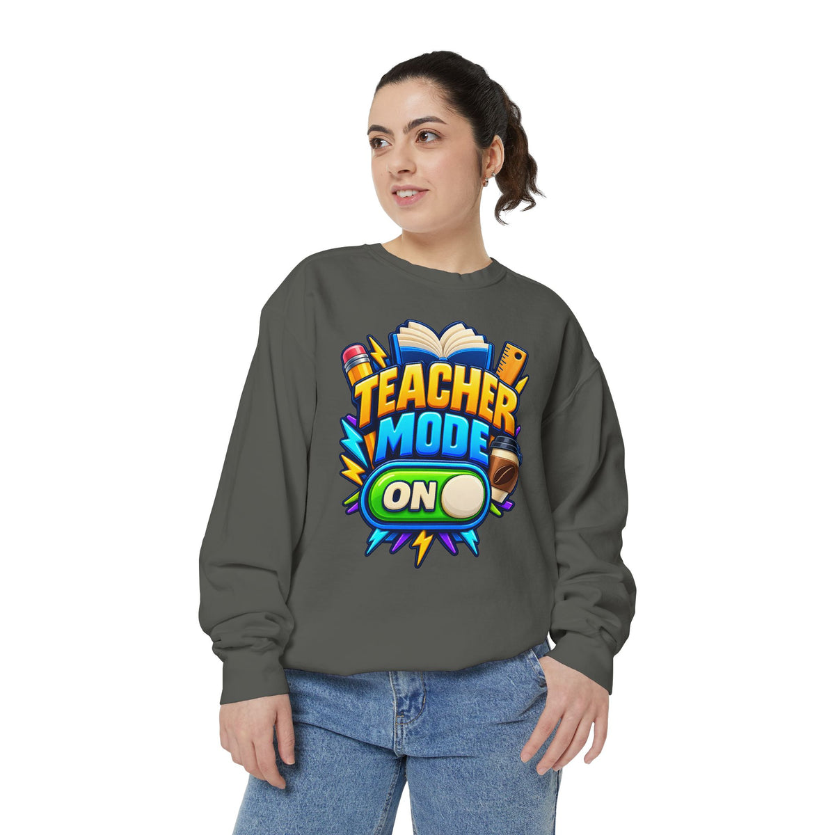 Teacher Mode On Sweatshirt 📚☕ | Funny Teacher Crewneck