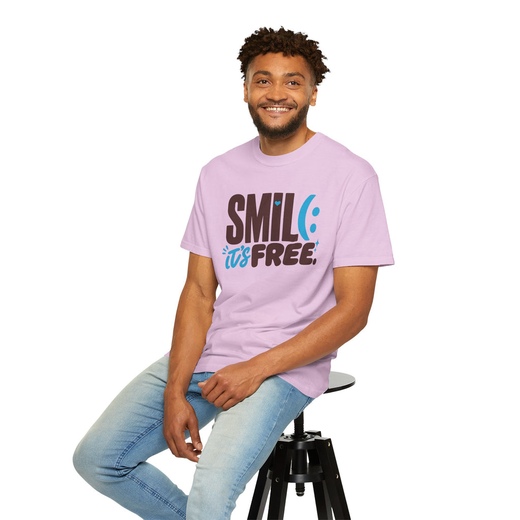 SMIL(: IT’S FREE. Brown & Bright Blue Garment-Dyed Graphic Tee