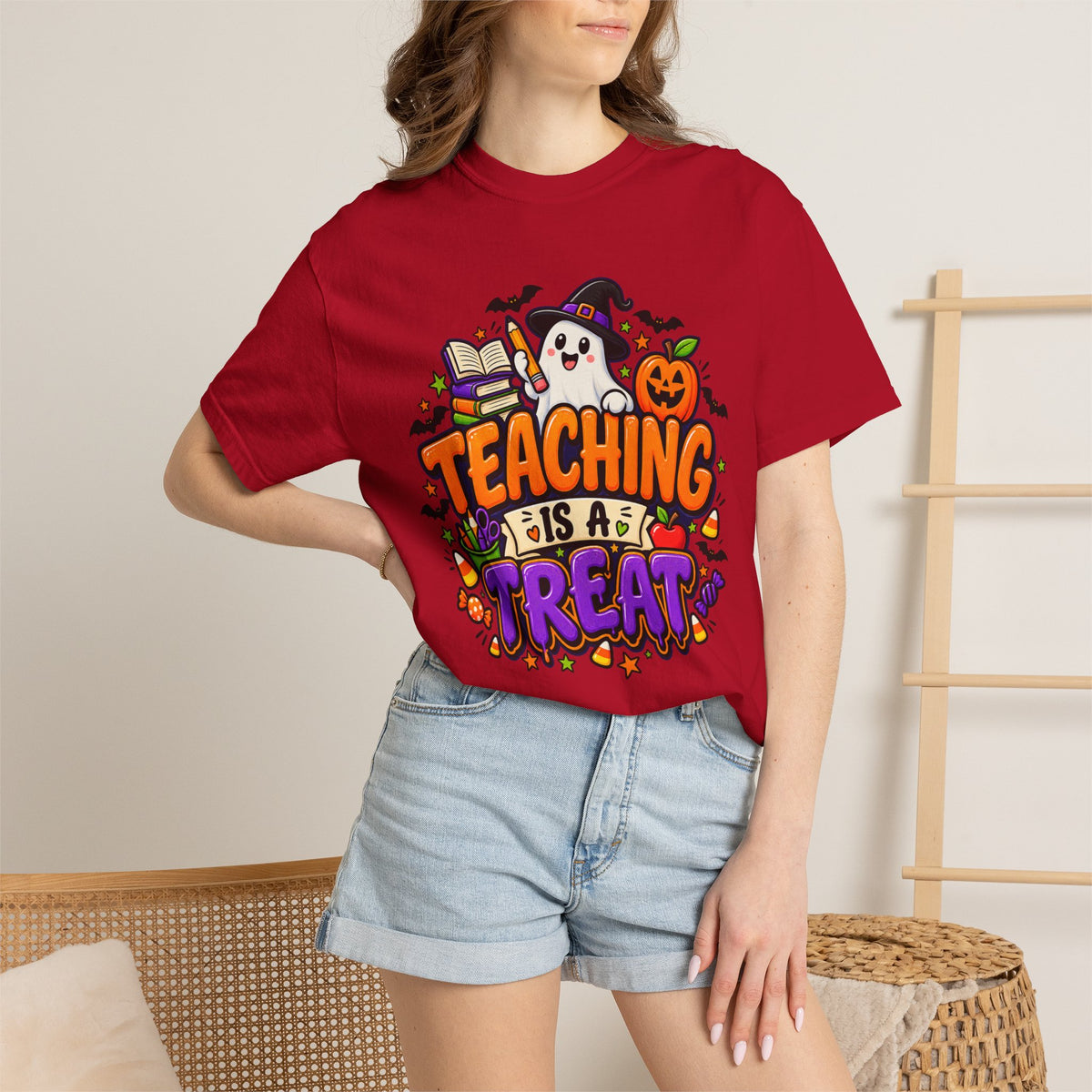 Teaching Is a Treat Halloween T-Shirt — Cute Ghost & Pumpkin Teacher Tee