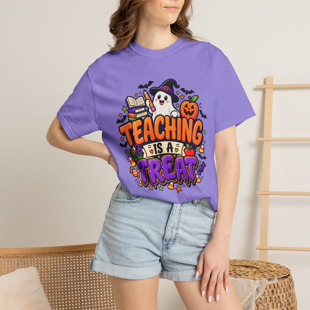 Teaching Is a Treat Halloween T-Shirt — Cute Ghost & Pumpkin Teacher Tee