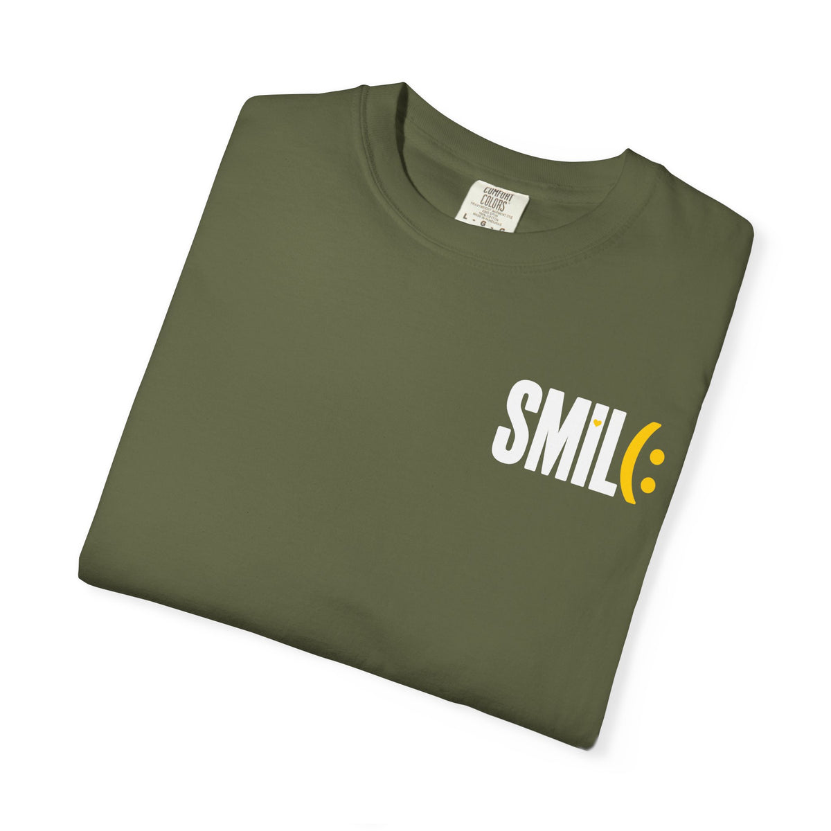 SMIL(: IT’S FREE. White & Yellow Front-and-Back Garment-Dyed Tee