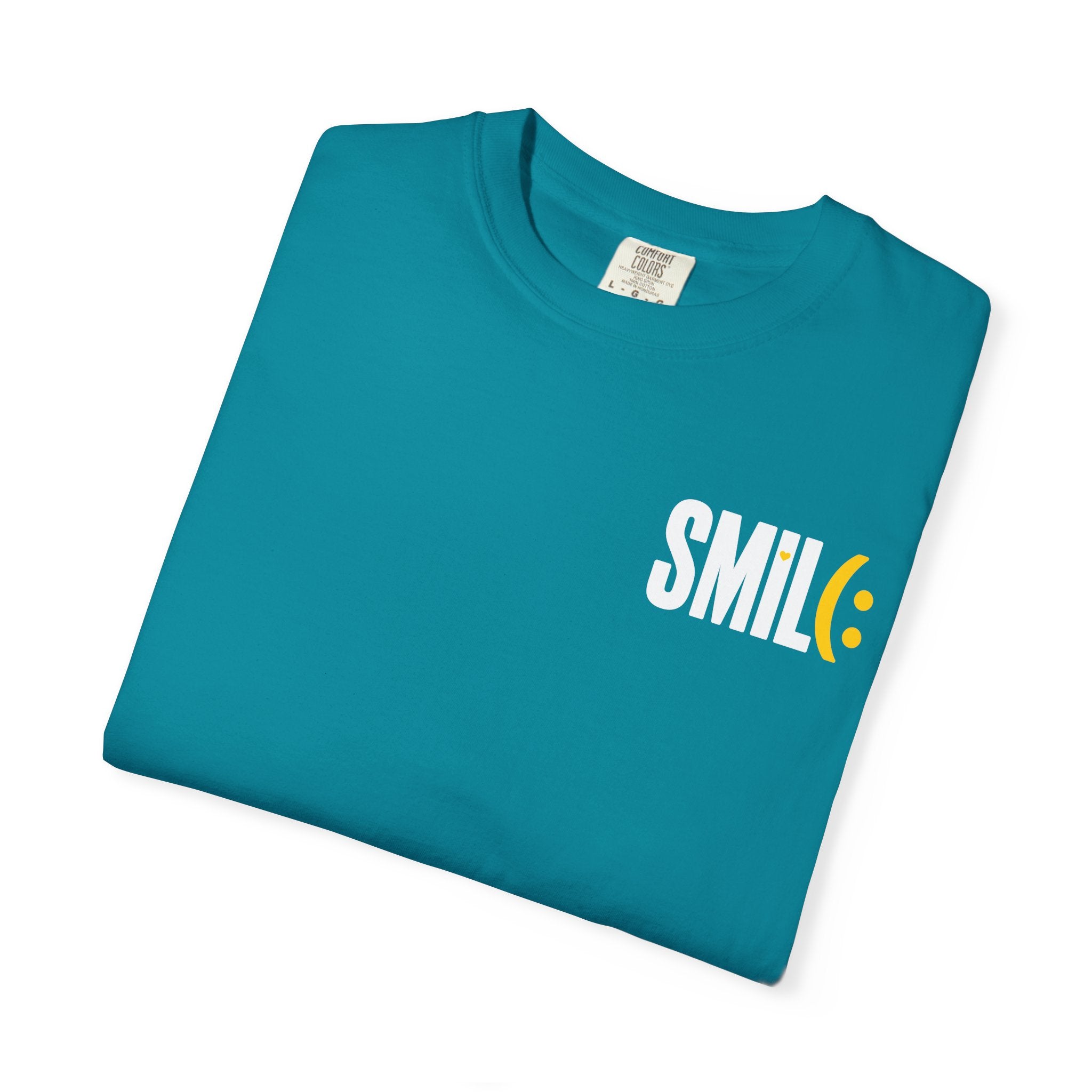 SMIL(: IT’S FREE. White & Yellow Front-and-Back Garment-Dyed Tee