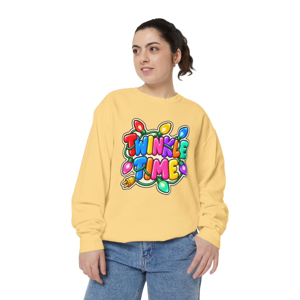 Twinkle Time Christmas - Colorful Holiday Light Graphic  Sweatshirt