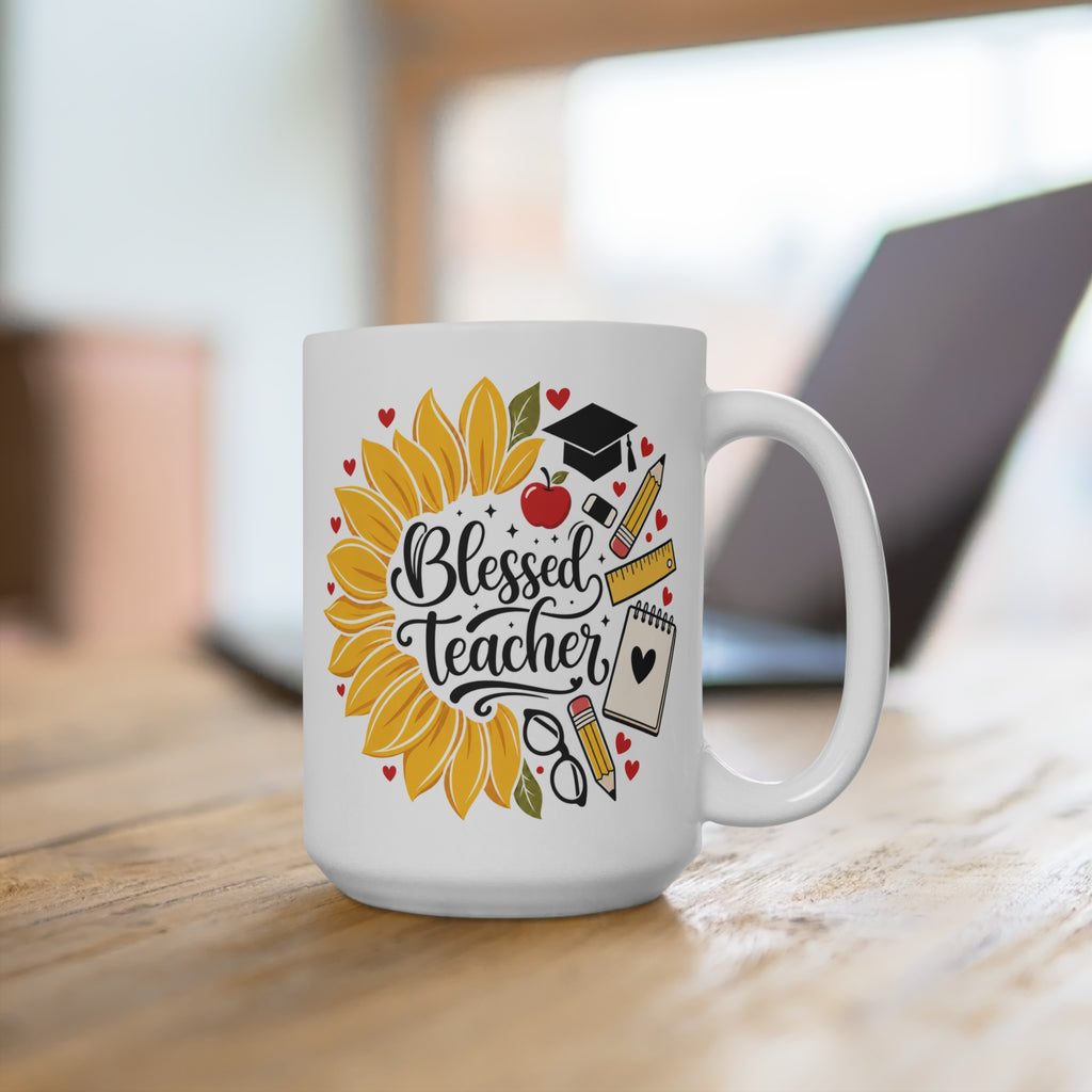 Blessed Teacher Mug - Sunflower Teacher Coffee Cup - Inspirational Teacher Gift - Teacher Appreciation Mug
