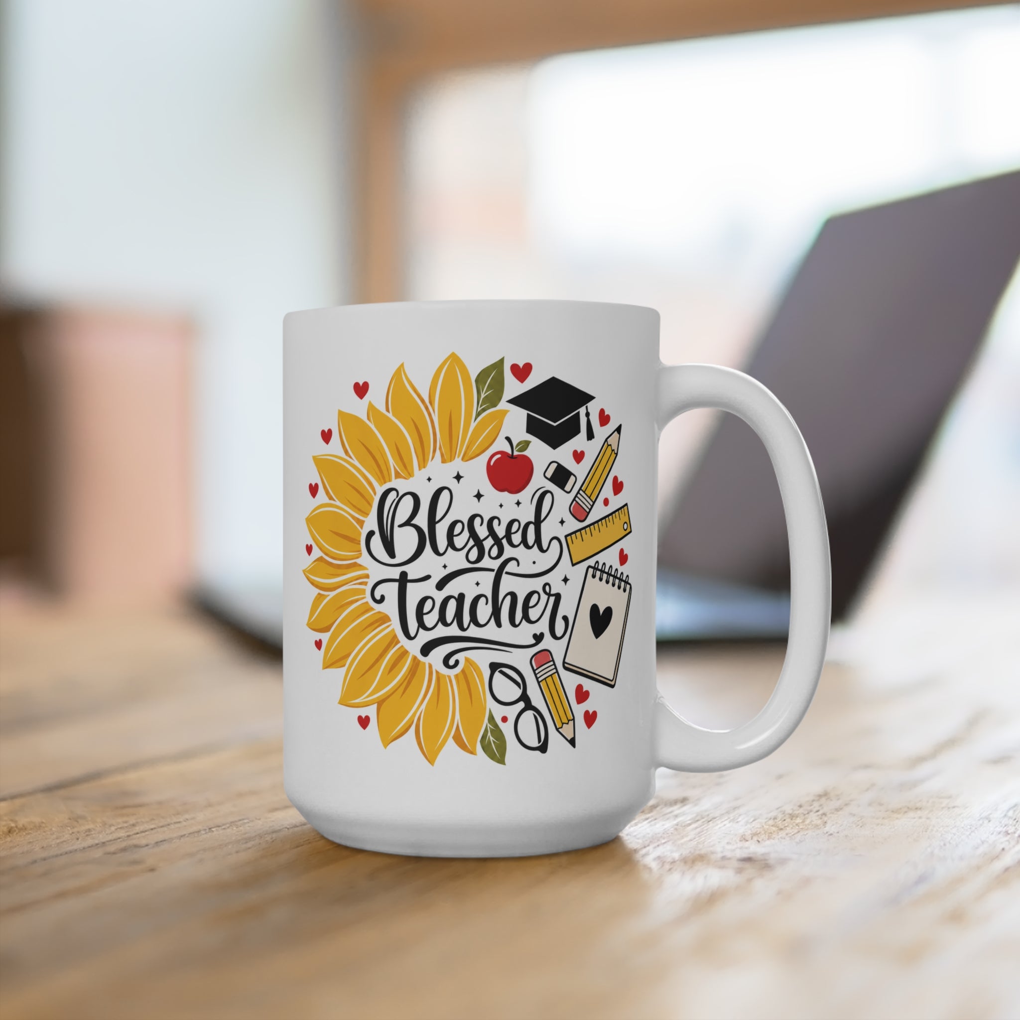 Blessed Teacher Mug - Sunflower Teacher Coffee Cup - Inspirational Teacher Gift - Teacher Appreciation Mug