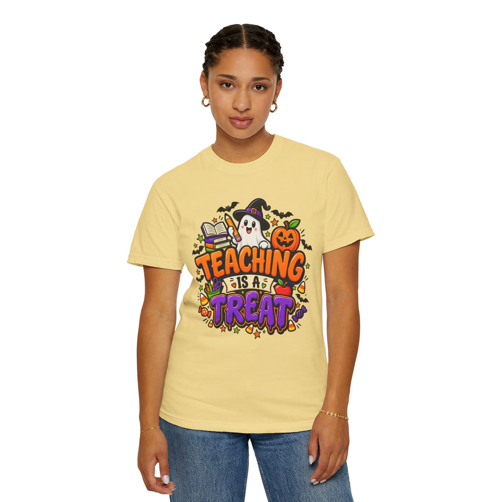 Teaching Is a Treat Halloween T-Shirt — Cute Ghost & Pumpkin Teacher Tee